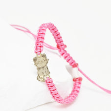 14K Gold Pink Cord Bracelet – Smiling Cat Charm