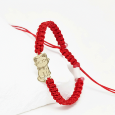 14K Gold Pink Cord Bracelet – Smiling Cat Charm