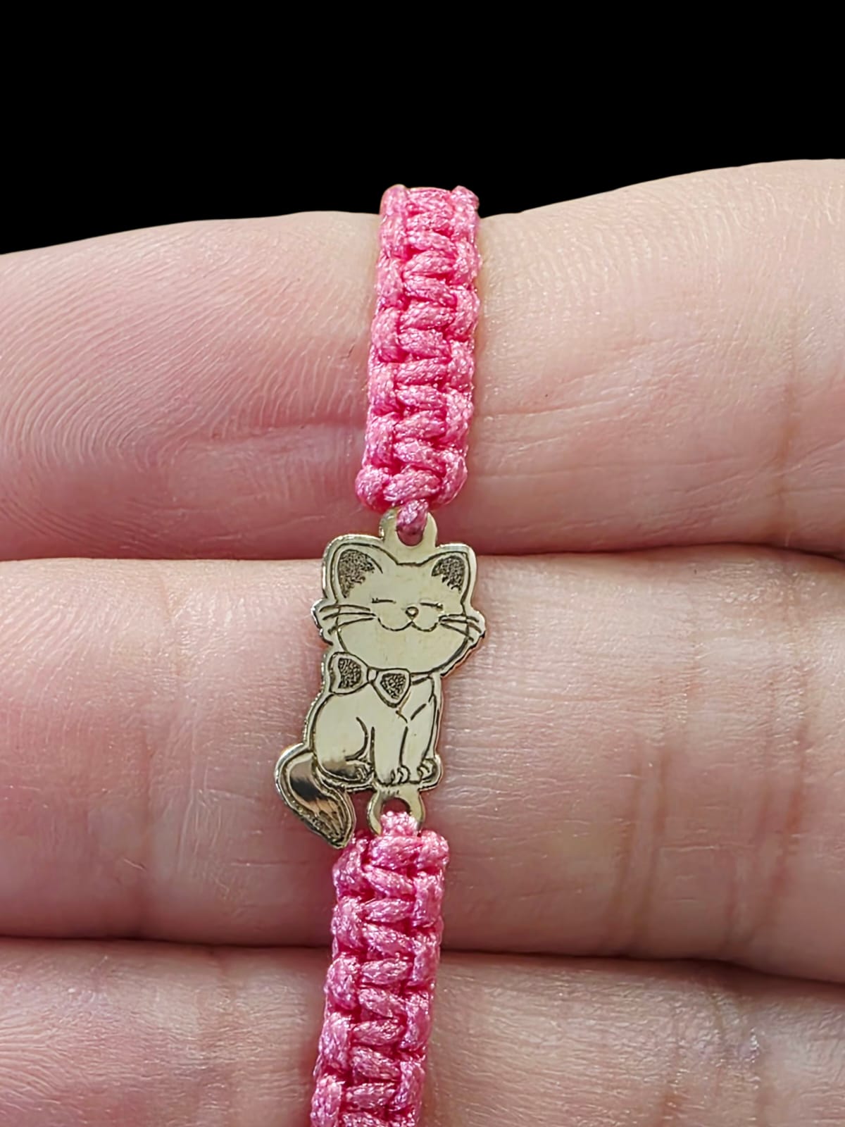 14K Gold Pink Cord Bracelet – Smiling Cat Charm