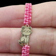 14K Gold Pink Cord Bracelet – Smiling Cat Charm