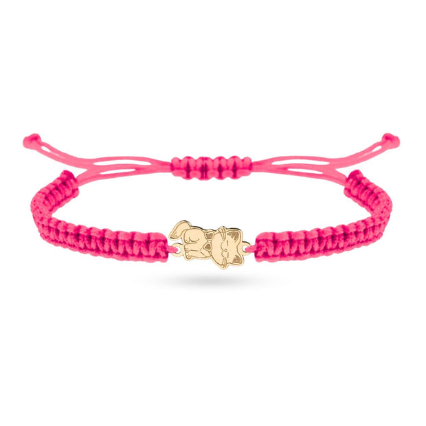 14K Gold Pink Cord Bracelet – Smiling Cat Charm