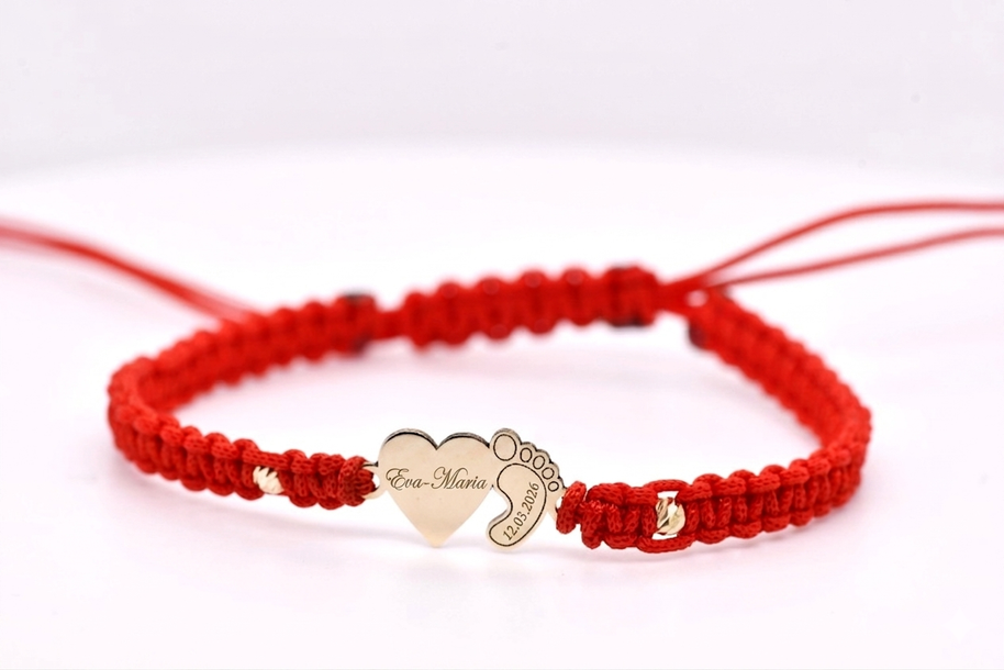 14K Gold Heart & Baby Foot Adjustable Bracelet