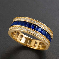 14K Gold Eternity Band Ring – Blue  Sapphire CZ & Micropavé