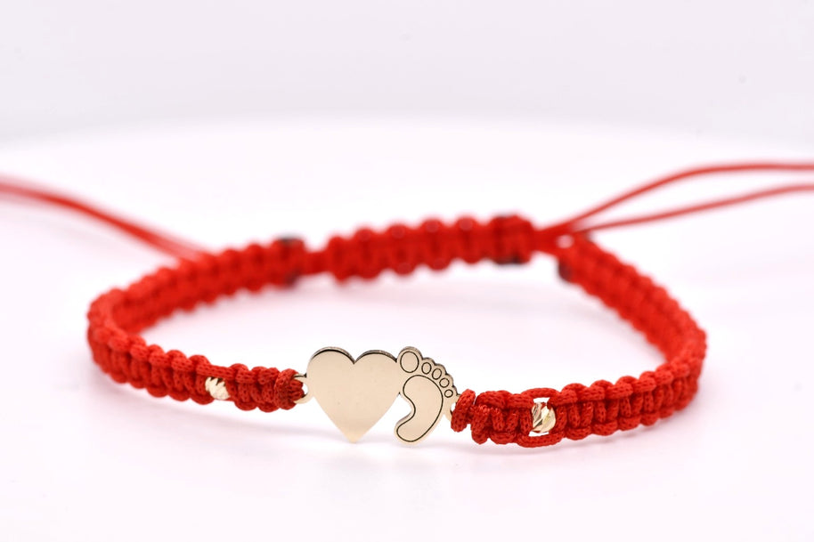 14K Gold Heart & Baby Foot Adjustable Bracelet