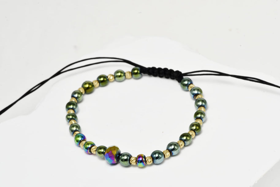 14K Gold and Hematite Bracelet – Black Cord