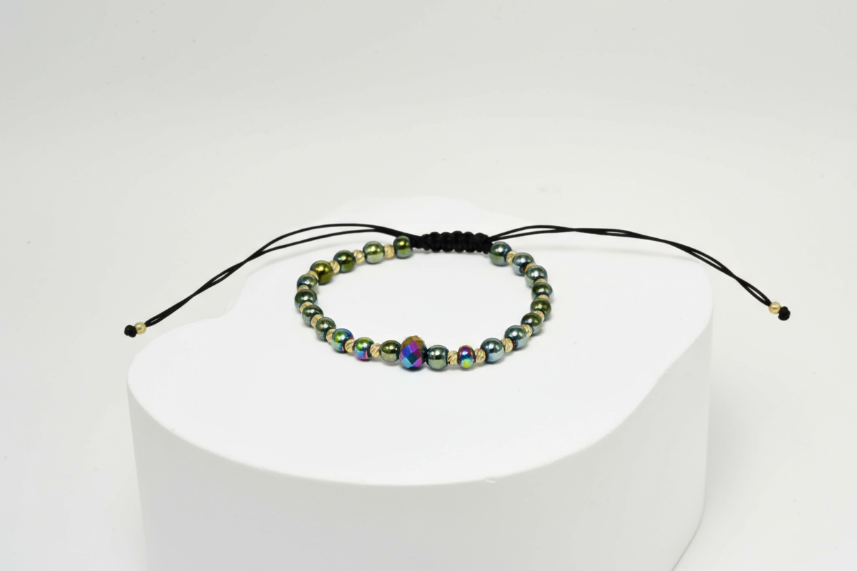 14K Gold and Hematite Bracelet – Black Cord