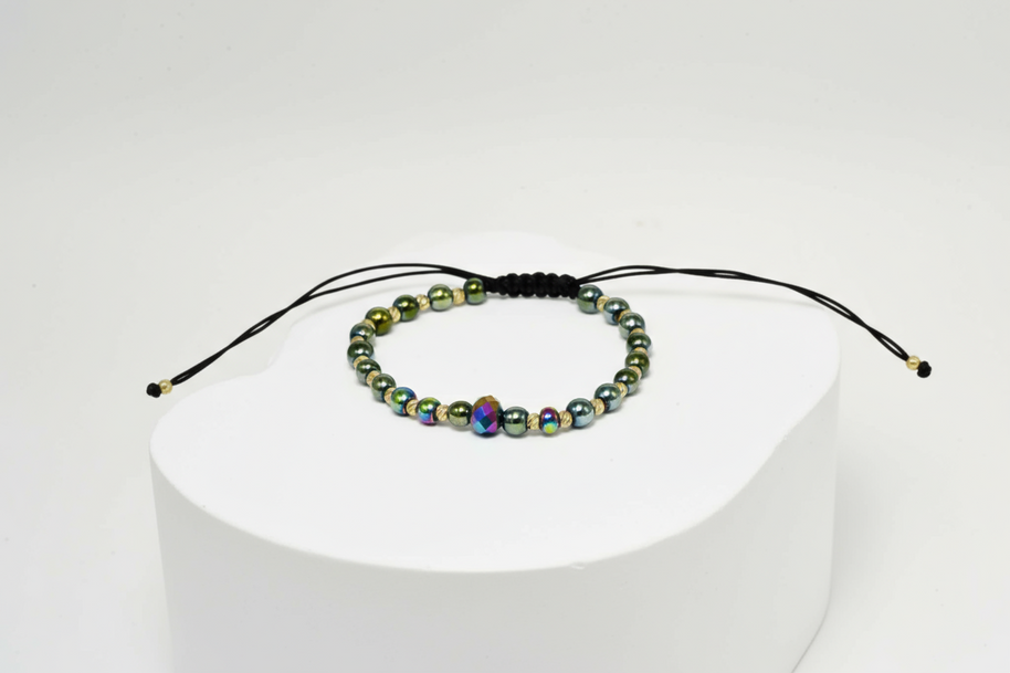 14K Gold and Hematite Bracelet – Black Cord