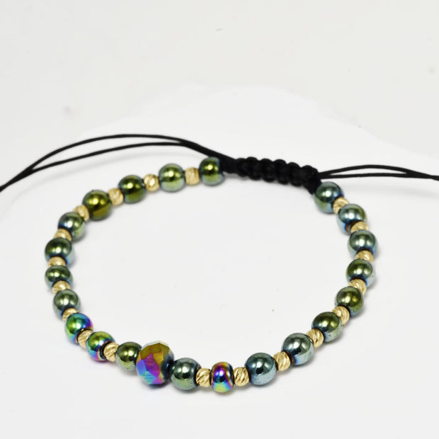 14K Gold and Hematite Bracelet – Black Cord